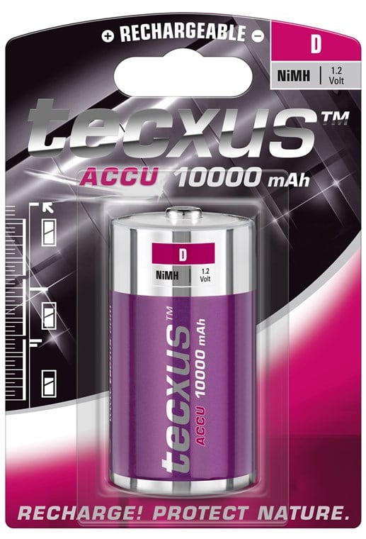 Tecxus LR20 Accu Ni-Mh Mono 1,2 V. 10000 mAh OPPLADBAR.