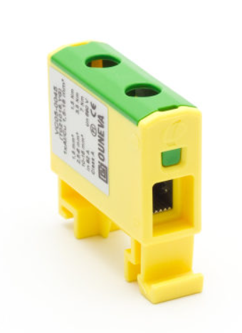 Koblingsklemme isolert 1pol 1,5-16mm² G/G med sneppfeste for DIN skinne
